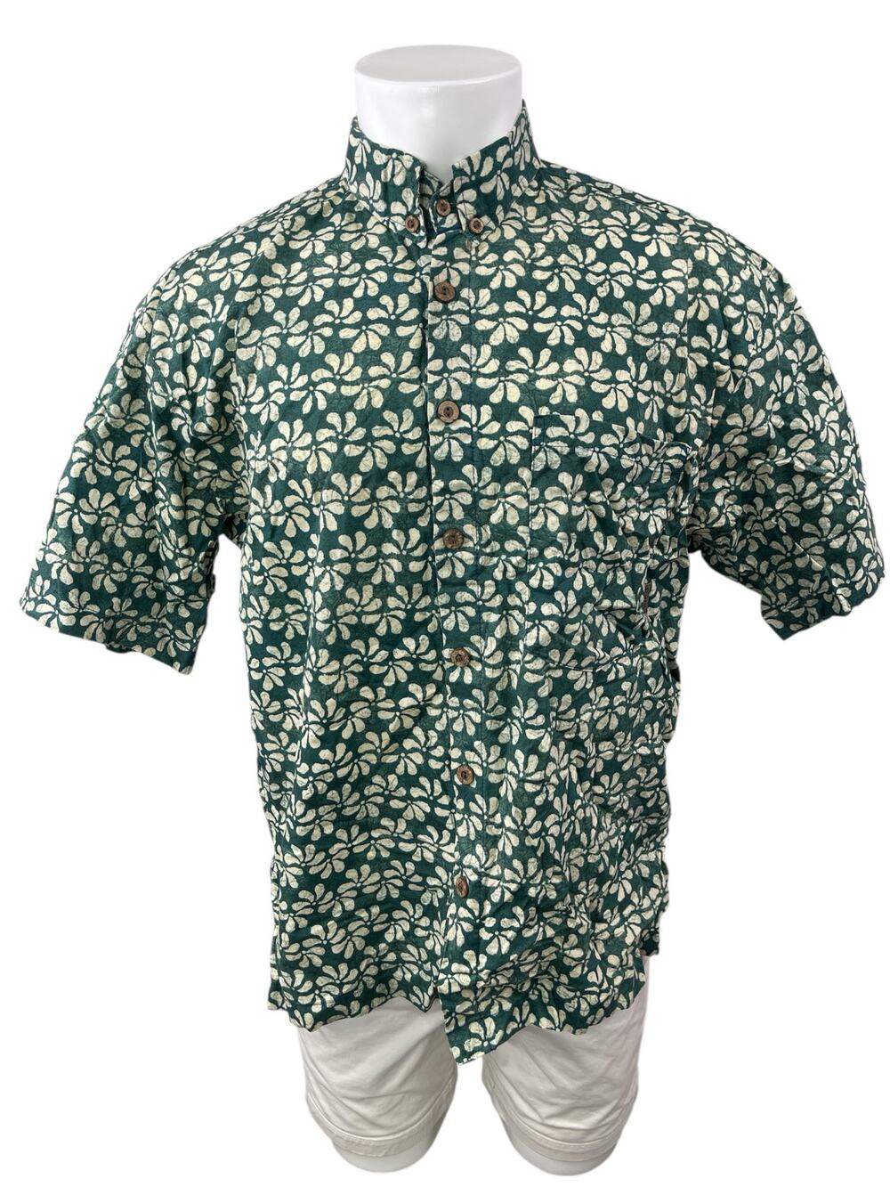 El Nino Board Wear Mens Green Floral Short Sleeve Button Up Hawaiian Shirt Top L